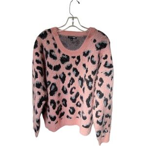 Pink and Black with Grey Leopard Print Women's Sweater